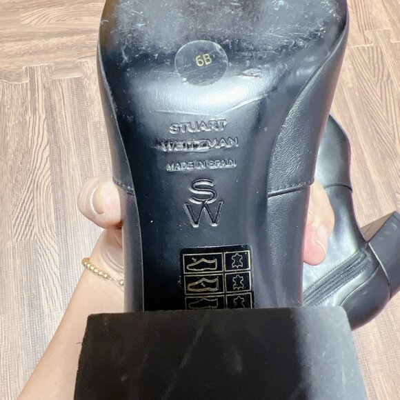 Stuart Weitzman Flareblock 60 Ankle Boots Heels Black Leather US 6 made Spain - Picture 12 of 13